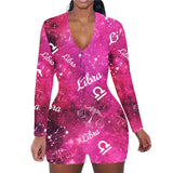hirigin Zodiac Signs Bodysuit Sexy Women Long Sleeve Bodycon Pajama Romper Women Shorts Leotard Playsuit Overalls Sleepwear