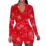 hirigin Zodiac Signs Bodysuit Sexy Women Long Sleeve Bodycon Pajama Romper Women Shorts Leotard Playsuit Overalls Sleepwear