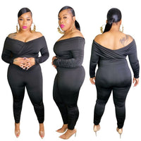 Streetwear Bodycon Jumpsuit Women Ruched Sleeve Pants Overalls 2020 Autumn Femm Skinny Rompers Plus Size XXL-5XL Outfits