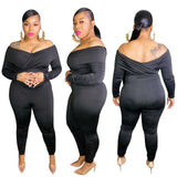 Streetwear Bodycon Jumpsuit Women Ruched Sleeve Pants Overalls 2020 Autumn Femm Skinny Rompers Plus Size XXL-5XL Outfits
