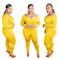 Streetwear Bodycon Jumpsuit Women Ruched Sleeve Pants Overalls 2020 Autumn Femm Skinny Rompers Plus Size XXL-5XL Outfits