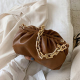 Gold Chain PU Leather  Bag For Women 2021 Summer Armpit bag Lady Shoulder Handbags Female Solid Color Travel Hand Bag
