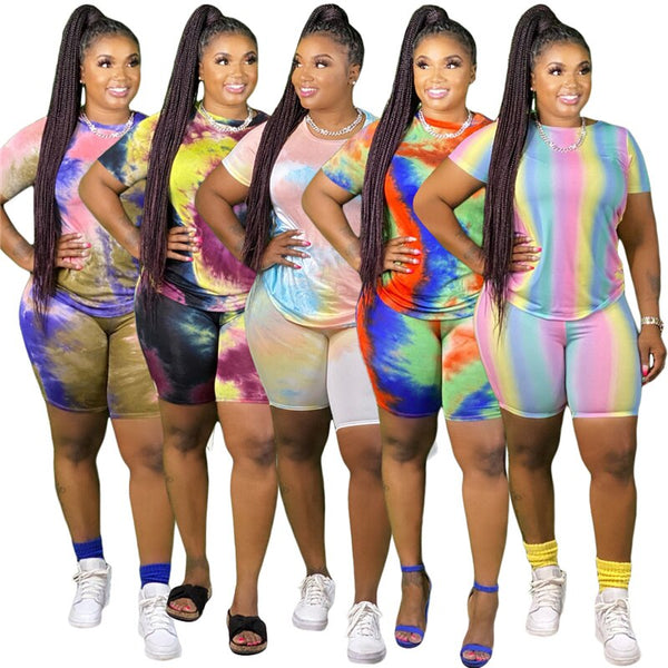 Wholesale Clothing Women Sets Top and Pant Tie Dye Sweatsuit 2 Piece Sets Womens Outfits Plus Size Biker Shorts Set Dropshipping