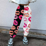 Women Fashion Skull Pattern Print Patchwork Pants Autumn Elastic Waist Pocket Harajuku Sport Trouser Casual Streetwear Sweatpant