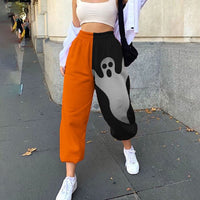 Women Fashion Skull Pattern Print Patchwork Pants Autumn Elastic Waist Pocket Harajuku Sport Trouser Casual Streetwear Sweatpant
