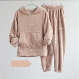 2020 Winter Coral Fleece Pajama Set Women Thick Warm Flannel Velvet Cozy Two Pieces Sleepwear Suit Ladies Home Clothing Homewear