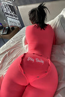 CHRONSTYLE Deep V-neck Buttons Sexy Rompers Women Long Sleeve Jumpsuits Autumn Letter Embroidery Sleepwear Back Flap Streetwear
