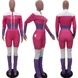 HAOYUAN Casual Two Piece Set Jumpsuit Tracksuit Women 2020 Fall Outfits Long Sleeve Zip Crop Top Stacked Leggings Matching Sets