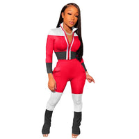 HAOYUAN Casual Two Piece Set Jumpsuit Tracksuit Women 2020 Fall Outfits Long Sleeve Zip Crop Top Stacked Leggings Matching Sets