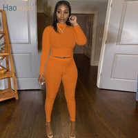 HAOYUAN Plus Size Knitted Two Piece Set Jumpsuit Long Sleeve O-neck Top+Bodycon Pants Tracksuits Fall Winter Women Sexy Outfits