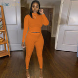 HAOYUAN Plus Size Knitted Two Piece Set Jumpsuit Long Sleeve O-neck Top+Bodycon Pants Tracksuits Fall Winter Women Sexy Outfits