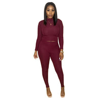 HAOYUAN Plus Size Knitted Two Piece Set Jumpsuit Long Sleeve O-neck Top+Bodycon Pants Tracksuits Fall Winter Women Sexy Outfits