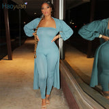 HAOYUAN Sexy Knitted Two Piece Set Long Sleeve Cardigan+Bodycon Off Shoulder Jumpsuit Fall Winter Clothing for Women Outfits