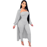 HAOYUAN Sexy Knitted Two Piece Set Long Sleeve Cardigan+Bodycon Off Shoulder Jumpsuit Fall Winter Clothing for Women Outfits