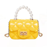 Women Mini Handbag New Elegant Shoulder Messenger Portable Chain Bag Girl PVC Jelly Bag Pearl Crossbody Rhombus Small Square Bag