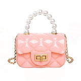 Women Mini Handbag New Elegant Shoulder Messenger Portable Chain Bag Girl PVC Jelly Bag Pearl Crossbody Rhombus Small Square Bag