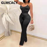 Women Spaghetti Strap Slim Jumpsuit Backless Solid Jumpsuits