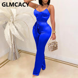 Women Spaghetti Strap Slim Jumpsuit Backless Solid Jumpsuits