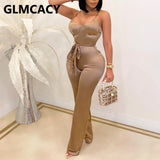 Women Spaghetti Strap Slim Jumpsuit Backless Solid Jumpsuits