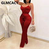 Women Spaghetti Strap Slim Jumpsuit Backless Solid Jumpsuits