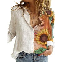 Women Portrait Print Turn-down Collar Button Blouse Shirt 2020 Autumn Long Sleeve Tops Lady New Casual Plus Size Vintage Blouses