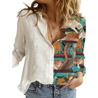 Women Portrait Print Turn-down Collar Button Blouse Shirt 2020 Autumn Long Sleeve Tops Lady New Casual Plus Size Vintage Blouses
