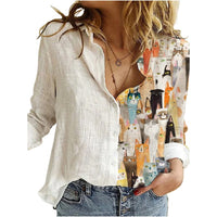 Women Portrait Print Turn-down Collar Button Blouse Shirt 2020 Autumn Long Sleeve Tops Lady New Casual Plus Size Vintage Blouses