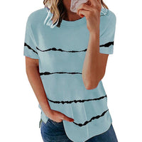 Snake YX Women's Clothing Spring and Summer New Fashion Women's Tie-dye Printed Striped Loose Short-sleeved T-shirt Plus Size