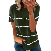 Snake YX Women's Clothing Spring and Summer New Fashion Women's Tie-dye Printed Striped Loose Short-sleeved T-shirt Plus Size