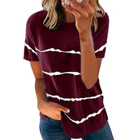 Snake YX Women's Clothing Spring and Summer New Fashion Women's Tie-dye Printed Striped Loose Short-sleeved T-shirt Plus Size