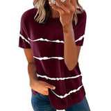 Snake YX Women's Clothing Spring and Summer New Fashion Women's Tie-dye Printed Striped Loose Short-sleeved T-shirt Plus Size