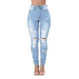 High Waist Women Slim Hole Ripped Denim Jeans Casual Stretch Skinny Trousers Jeans