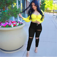 Women Casual Jeans Spring /Summer New Washed Distressed Holes Stretch Skinny Jeans Solid Color Denim Pants Ladies Pencil Pants