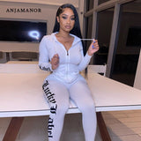 ANJAMANOR Lucky Label Printed 2 Two Piece Set Women Tracksuits Casual Hoodie Jackets Cardigan Joggers Sweatsuits D16-DC37