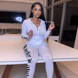 ANJAMANOR Lucky Label Printed 2 Two Piece Set Women Tracksuits Casual Hoodie Jackets Cardigan Joggers Sweatsuits D16-DC37