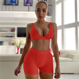 Dulzura Ribbed Patchwork Women Two Piece Set Bra Crop Top Biker Shorts Suits Bodycon Sexy Streetwear Matching Sporty Tracksuit
