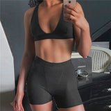 Dulzura Ribbed Patchwork Women Two Piece Set Bra Crop Top Biker Shorts Suits Bodycon Sexy Streetwear Matching Sporty Tracksuit