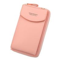 New Women Purses Solid Color Leather Shoulder Strap Bag Mobile Phone Bag Big Card Holders Wallet Handbag Pockets for Girls