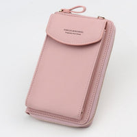 New Women Purses Solid Color Leather Shoulder Strap Bag Mobile Phone Bag Big Card Holders Wallet Handbag Pockets for Girls