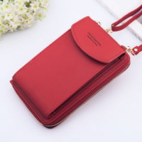 New Women Purses Solid Color Leather Shoulder Strap Bag Mobile Phone Bag Big Card Holders Wallet Handbag Pockets for Girls