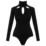 Sexy Women Boysuit Rompers Hollow Out One-Pieces Spring Autumn Long Sleeve High-Necked Bodycon Body Suit Ladies Overalls