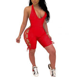 Plus size dress Women Solid Color Sexy Backless Sleeveless Deep V Halter Romper Lace-up Jumpsuit set