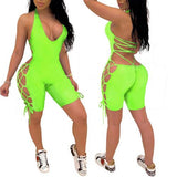 Plus size dress Women Solid Color Sexy Backless Sleeveless Deep V Halter Romper Lace-up Jumpsuit set