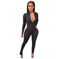 Echoine spring Autumn Women Solid Ribbed Knit Zipper stacked leggings Jumpsuit Party Club Bodycon Active Rompers Overalls Outfit