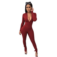 Echoine spring Autumn Women Solid Ribbed Knit Zipper stacked leggings Jumpsuit Party Club Bodycon Active Rompers Overalls Outfit