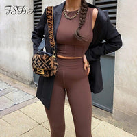 FSDA O Neck Sleeveless Crop Top And Biker Pants Joggings Women Set Sport 2021 Summer Autumn Casual Two Piece Sets Tracksuit