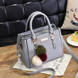 Fashion High Quality Women Handbag Large Capacity PU Leather Ladies Shoulder Bag Messenger Bag With Hairball Travel Bag 30#9