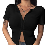 Women Front Zipper Ribbed Crop Top Autumn Solid Color Zip Long Sleeve V Neck Tight Knitwear T Shirts Tops