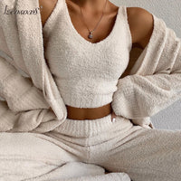 Fur Two Piece Outfits Sexy Backless Crop Tops Women Outfits Matching Set Top And High Waist Pants Party Clubwear