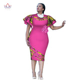 Customized African Print ClothingRuffle Sleeve Knee Dress Summer Women Party Dresses Plus Size African Clothing 6XL BRW WY2409